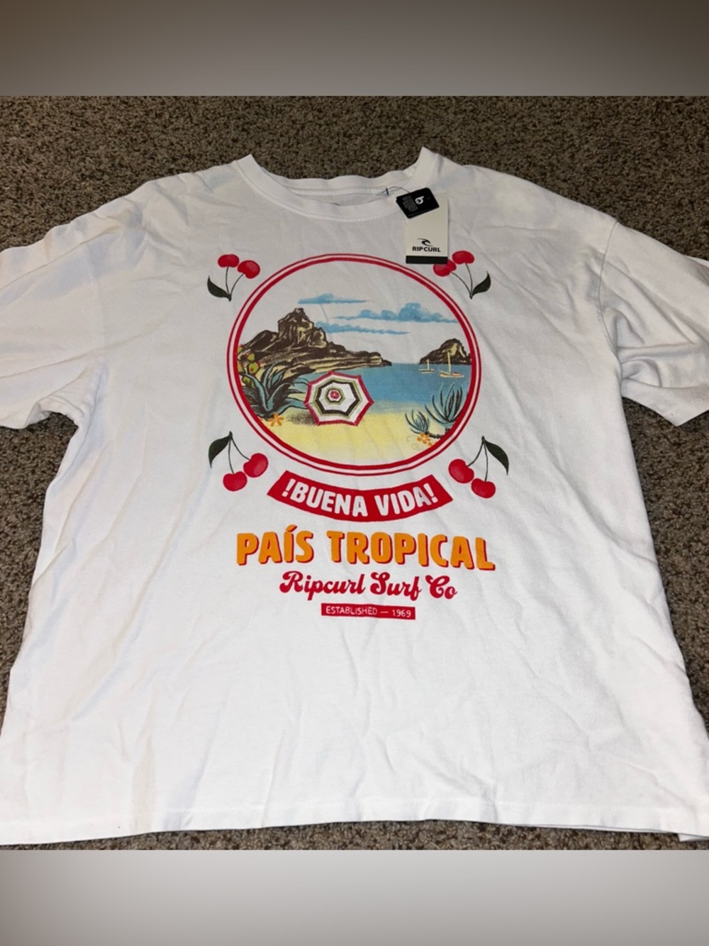 Rip Curl Women's Cove Heritage T-Shirt Optical White New Size Large